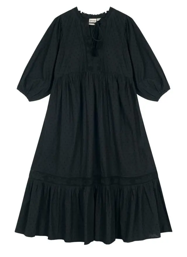 Joanie Clothing Meryl Tie Neck Dobby Midi Dress 