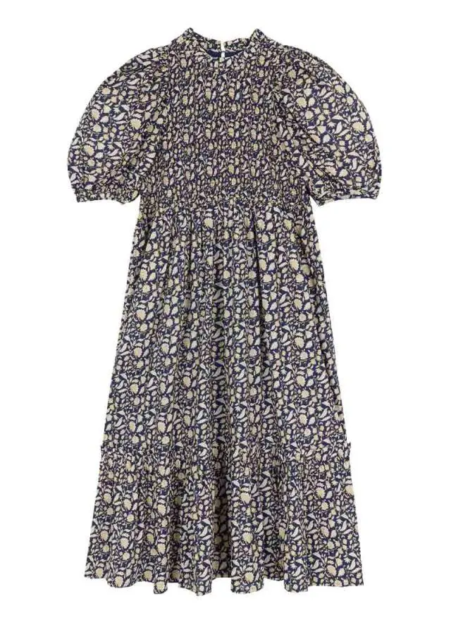 Joanie Clothing Priya Navy Floral Print Puff Sleeve Midi Dress 