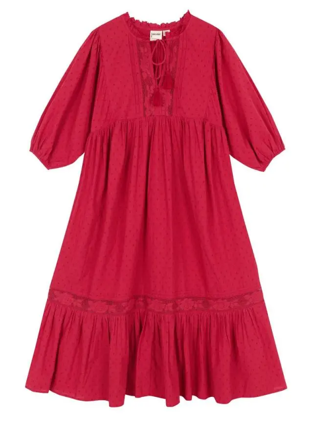 Joanie Clothing Meryl Tie Neck Dobby Midi Dress 