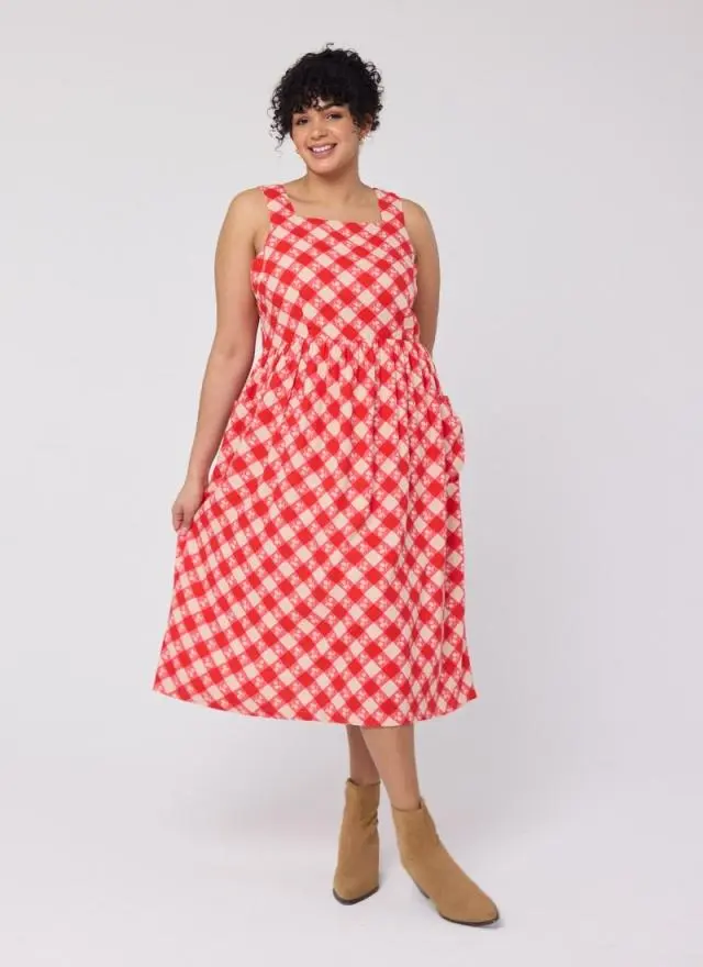 Joanie Clothing Aiken Gingham Floral Print Pinafore Dress 