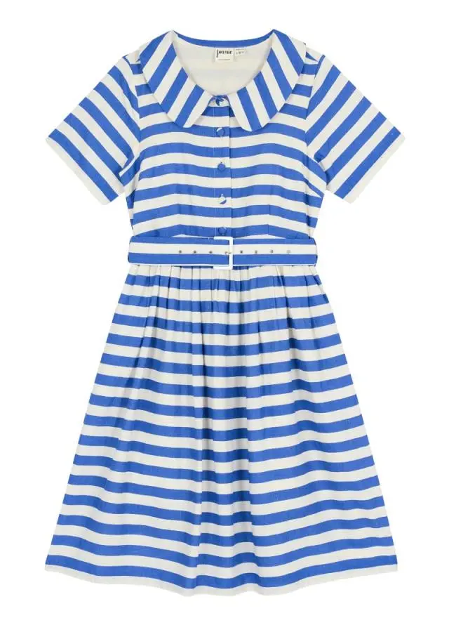 Joanie Clothing Jean Stripe Print Collared Sundress 