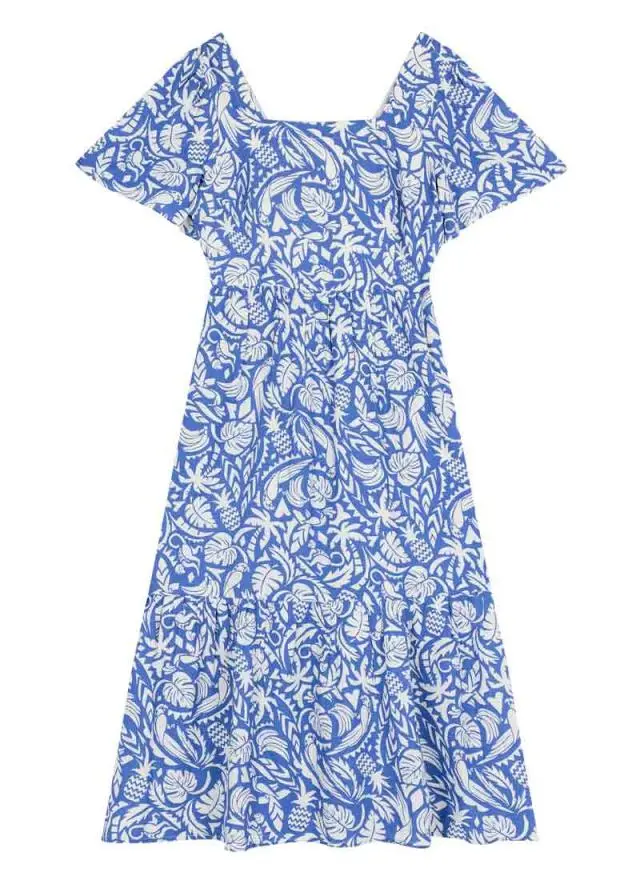 Joanie Clothing Georgia Tropical Palm Print Square Neck Dress 