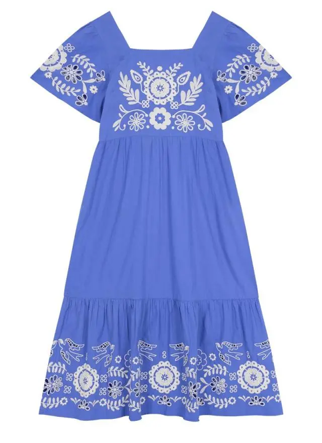 Joanie Clothing Alice Embroidered Square Neck Midi Dress 