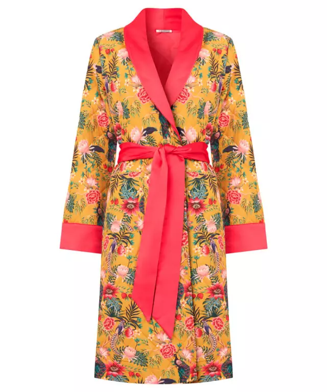 Peacock Print Dressing Gown in Gold