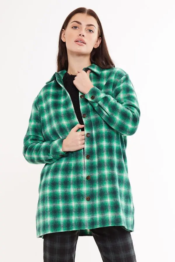 Louche Meriam Check Shacket Green