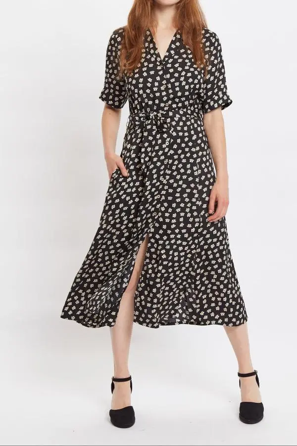 Louche Peta Call Me Print Short Sleeve Midi Shirt Dress