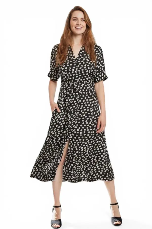 Louche Peta Call Me Print Short Sleeve Midi Shirt Dress