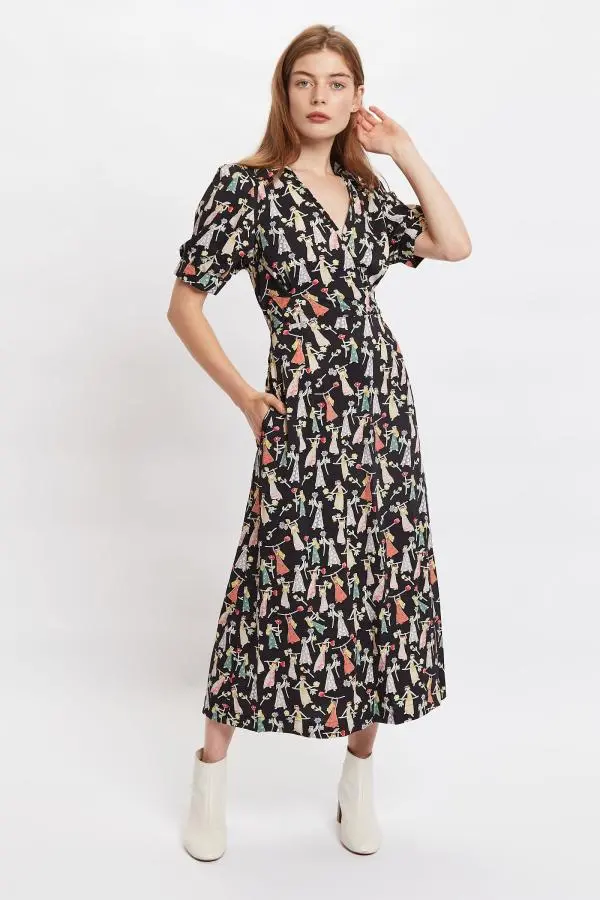 Louche Sakani Flower Girl Print Short Sleeve Midi Dress
