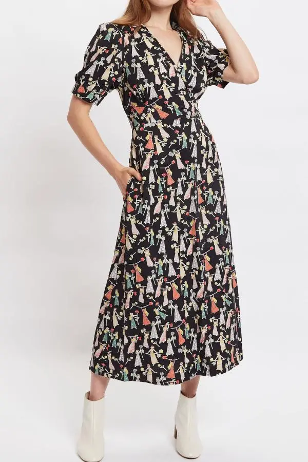 Sakani Flower Girl Print Short Sleeve Midi Dress