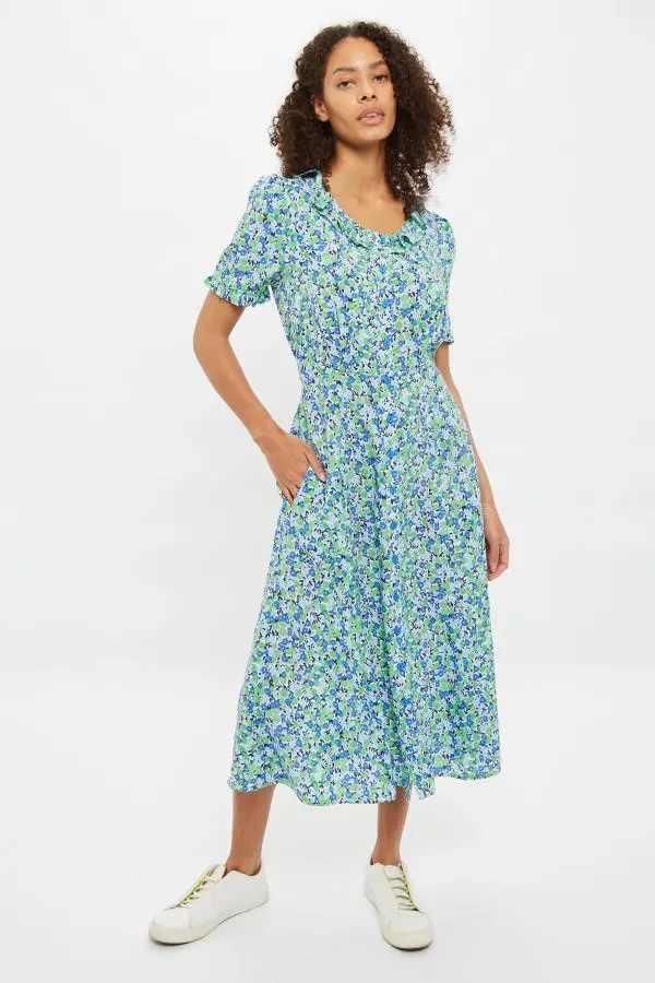 Louche Halcyon Flower Bed Print Short Sleeve Midi Dress