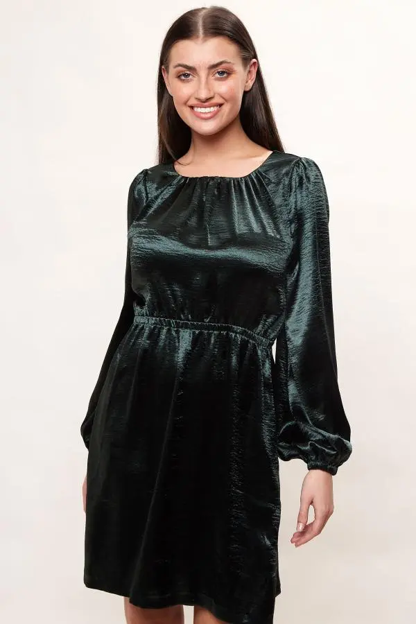Louche Daria Satin Long Sleeve Mini Dress