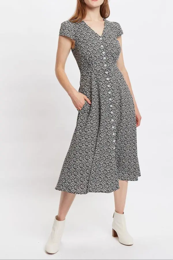 Cathy Candy Bud Print Midi Tea Dress