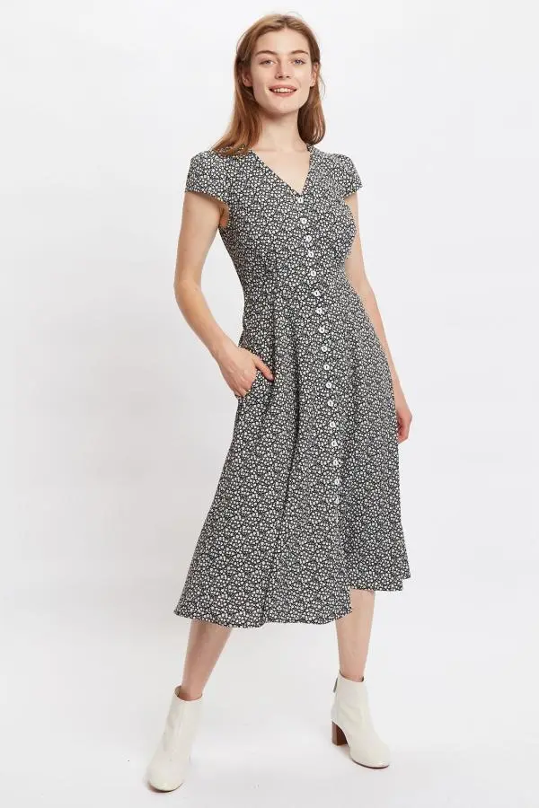 Cathy Candy Bud Print Midi Tea Dress