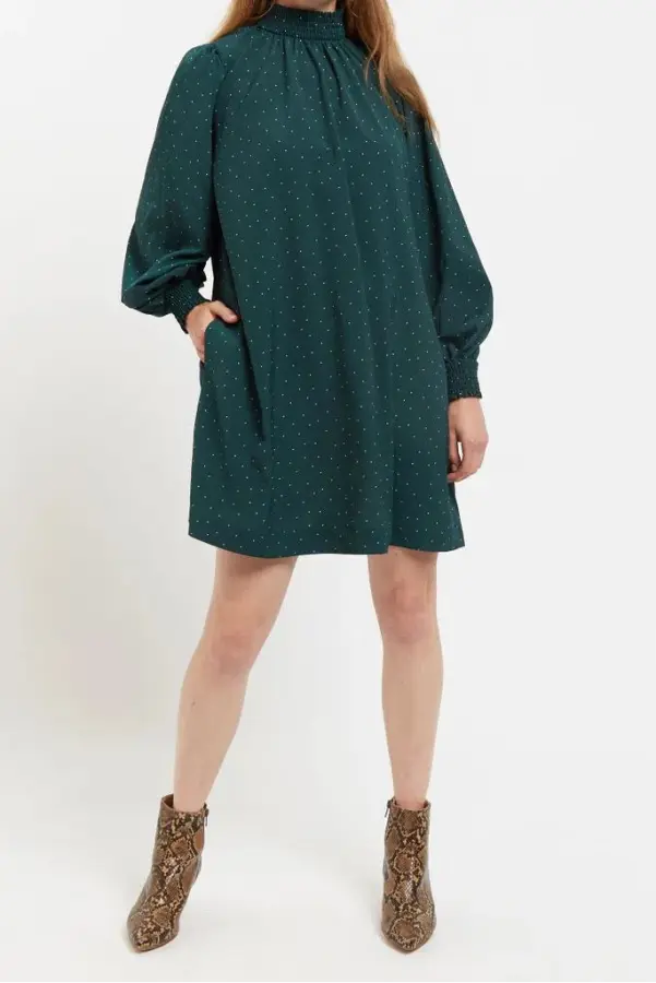 Louche Brigitta Micro Dot Throw On Smock Dress in Green