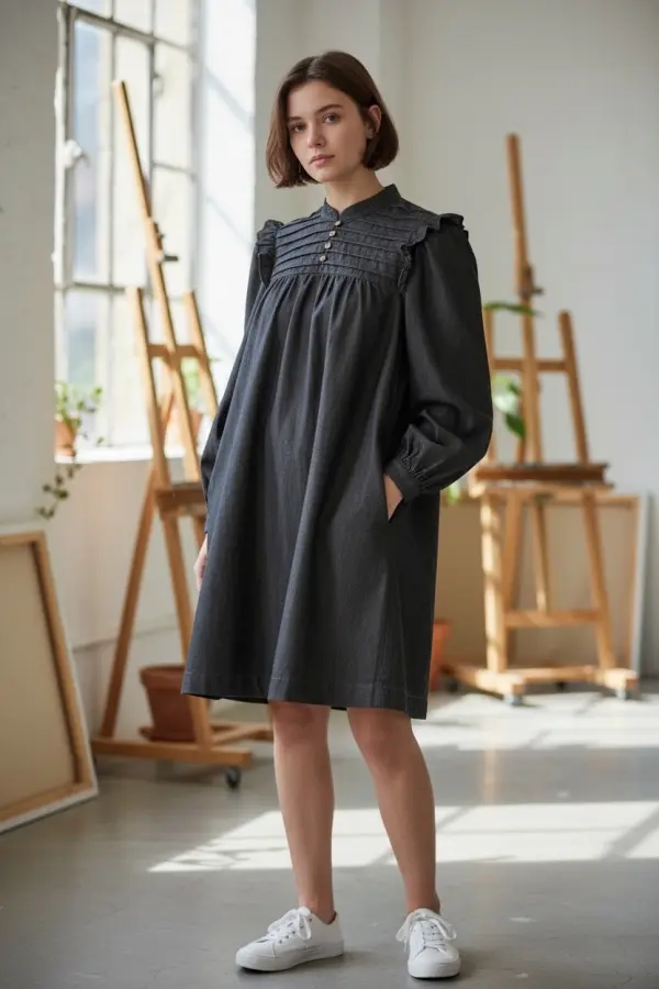 Louche Carlyn Chambray Long Sleeved Mini Dress