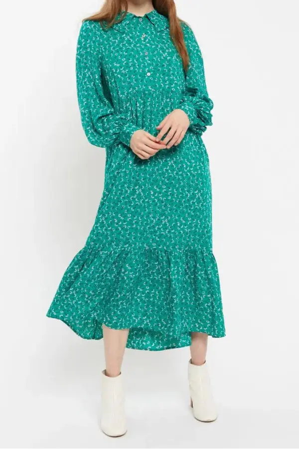 Louche Lif Naive Ditsy Print Tiered Long Sleeve Midi Dress
