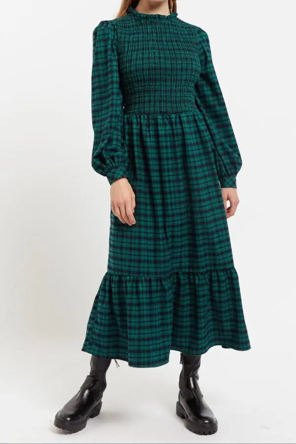 Louche Peppi Winter Gingham Midi Dress Green