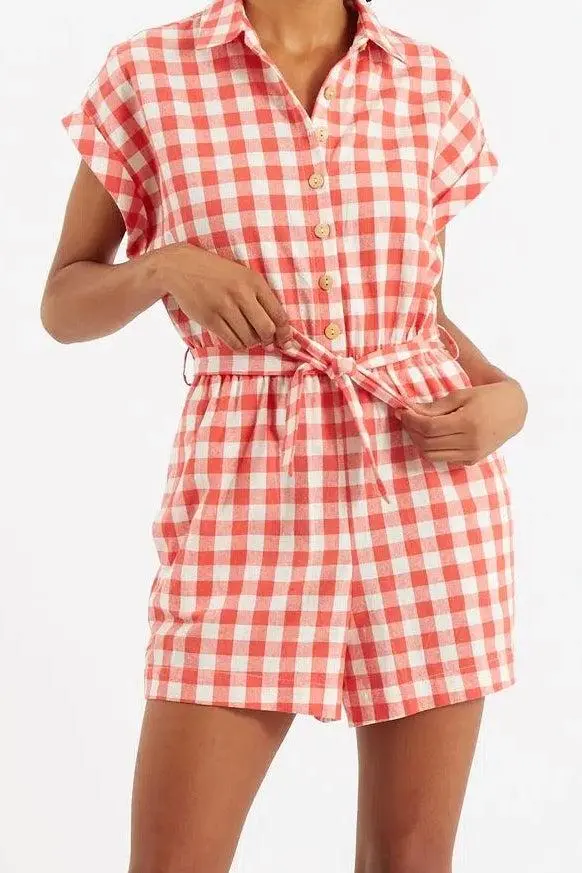 Louche Addie Picnic Check Playsuit In Red
