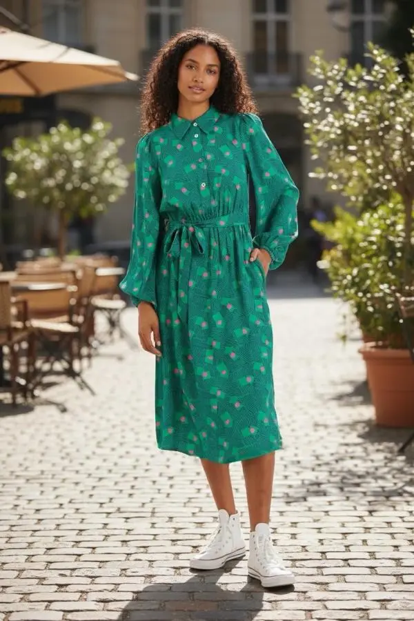 Bron Bauhaus Abstract Print Midi Shirt Dress