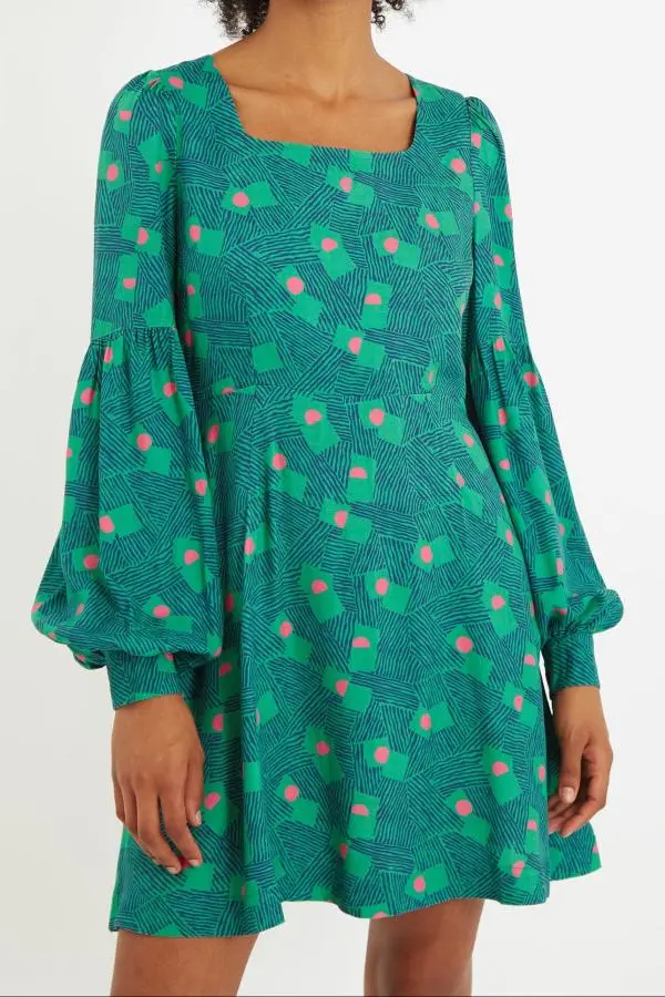 Bindy Bauhaus Abstract Print Square Neck Long Sleeve Dresses