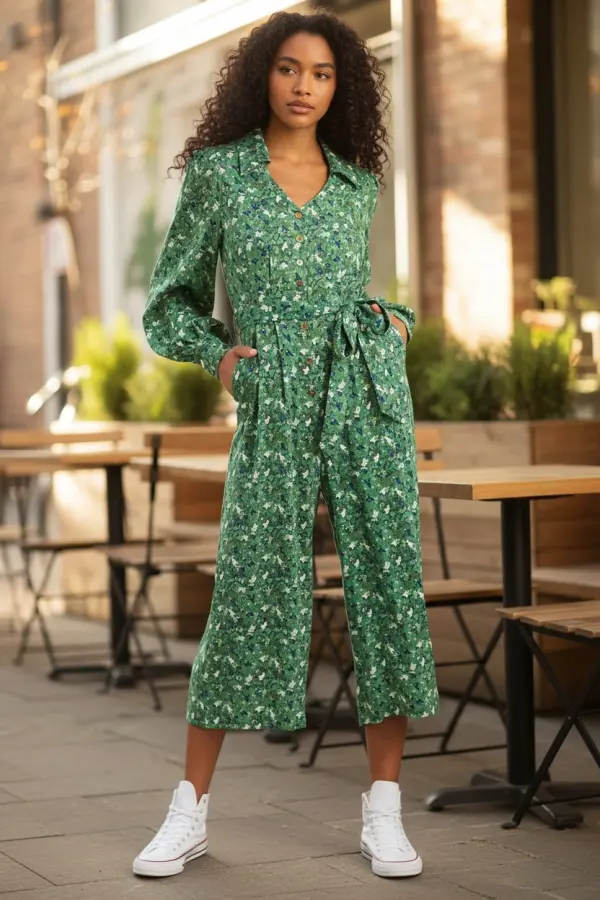 Oski Cat Camo Print Long Sleeve Jumpsuit