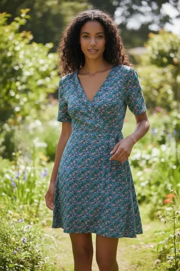 Frankie Wrap Mini Jersey Dress in Spring Bloom