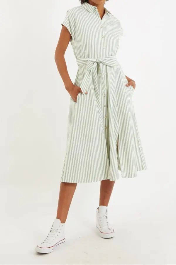 Fleur Sail Stripe Midi Shirt Dress Green