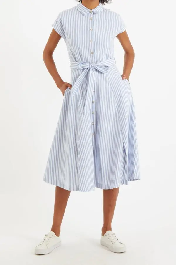 Fleur Sail Stripe Midi Shirt Dress Blue