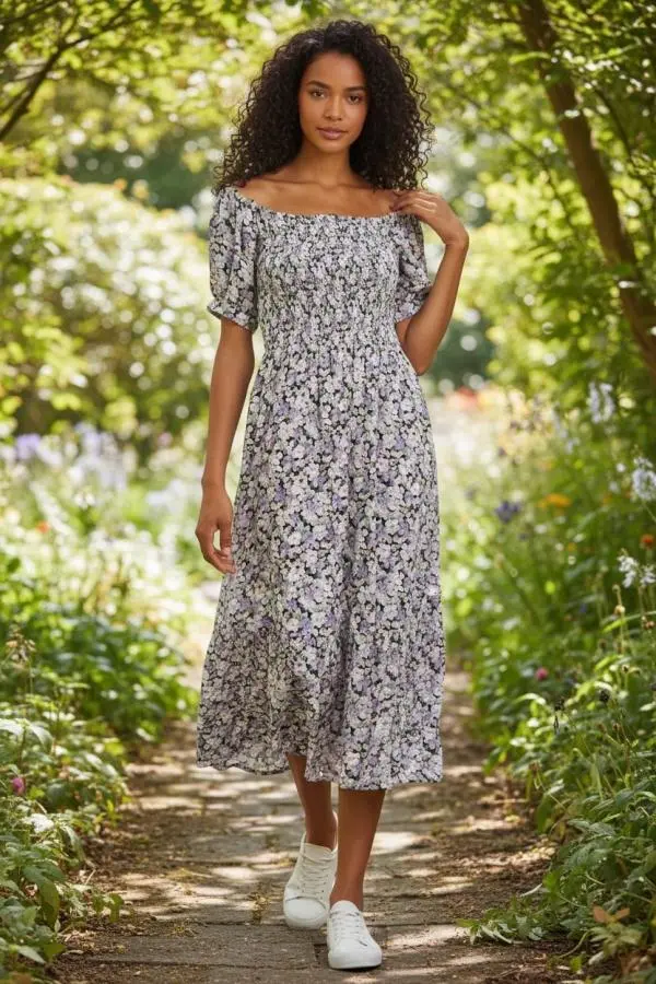 Babette Liseron Shirred Bodice Midi Dress