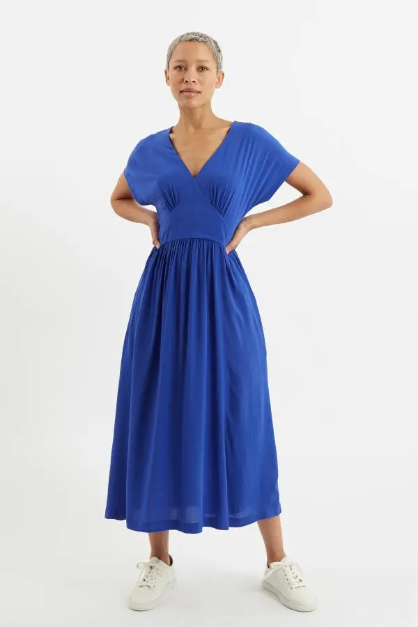 Unity Moss Crepe V-Neck Midi Dress Ultramarine