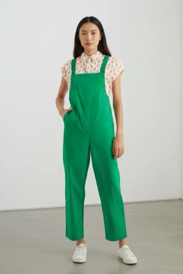 Tippie Green Cotton Poplin Dungarees