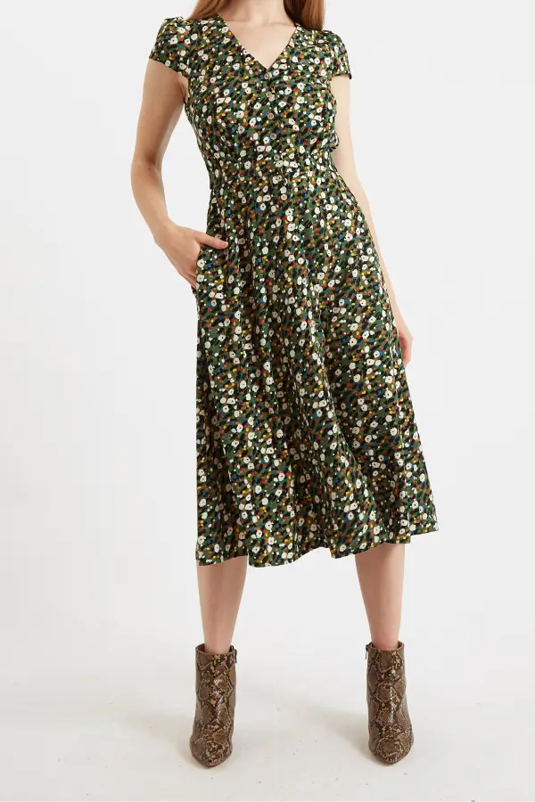 Cathy Spot On Floral Print Midi Tea Dress
