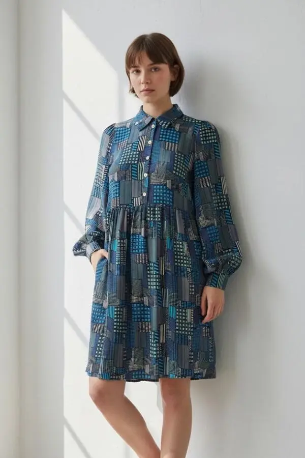 Melly Geo City Print Mini Shirt Dress