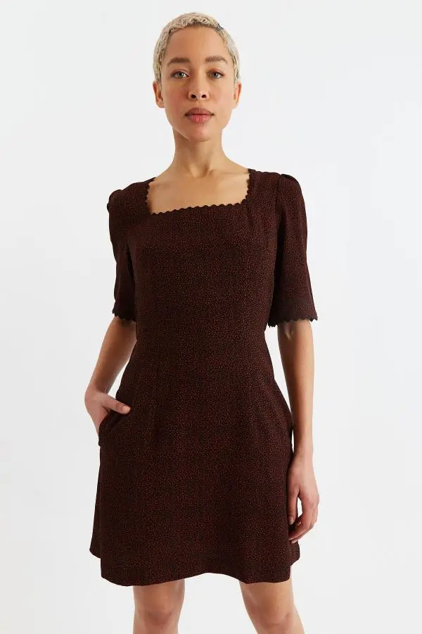 Nova Freckle Print Square Neck Mini Dress