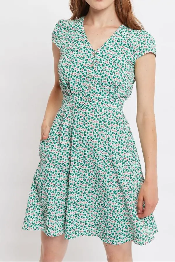 Louche Cathleen Mint Blossom Print Mini Tea Dress