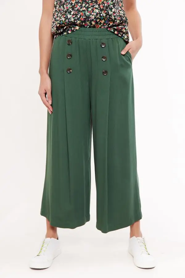 Laurena Wide Leg Cropped Trouser - Green