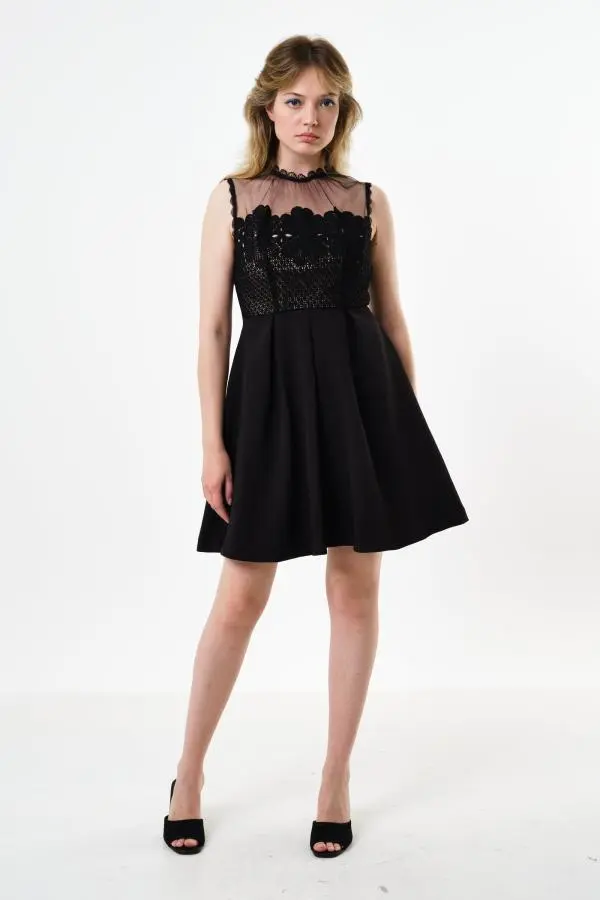 Lenore Black Lace Bodice Mini Dress