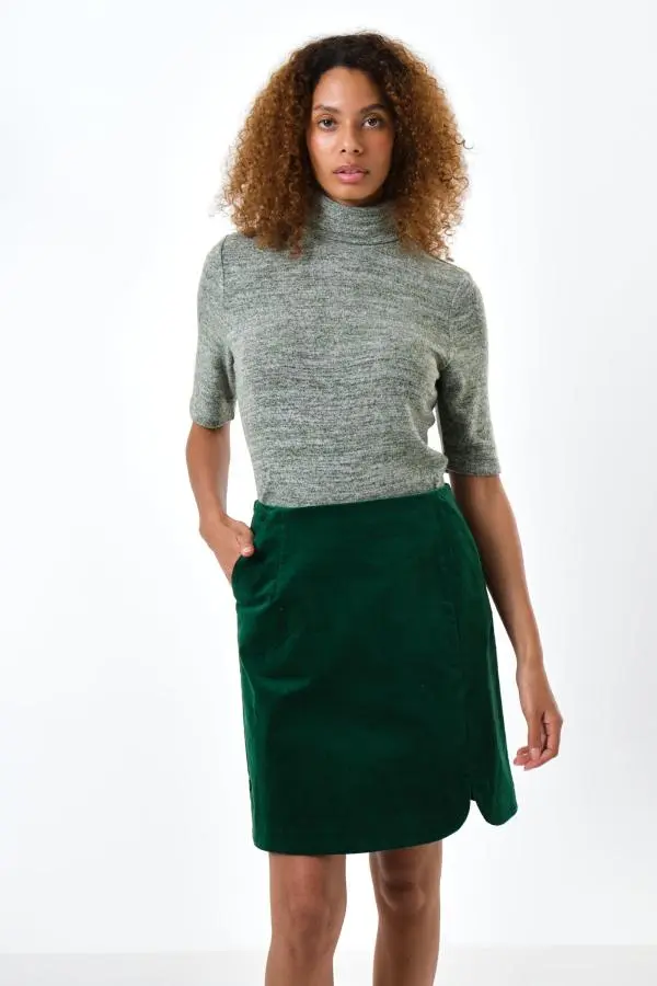 Ria Babycord A-Line Mini Skirt - Dark Green