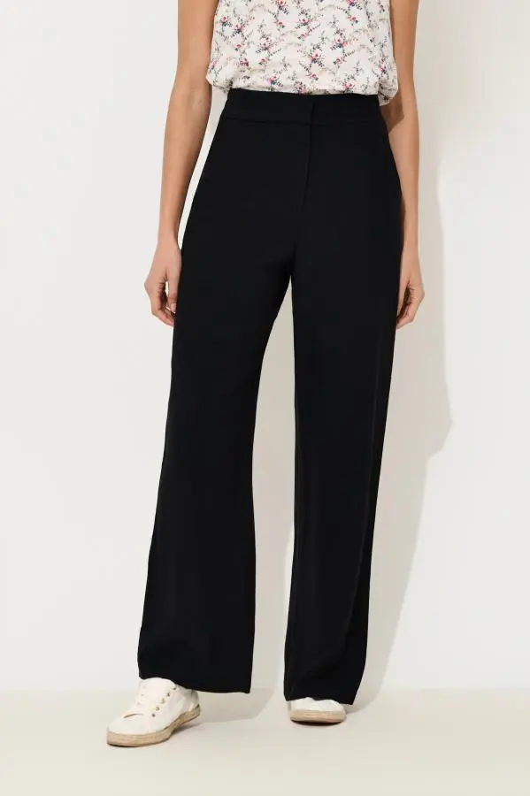 Tilde Linen Mix Straight Leg Trousers - Black