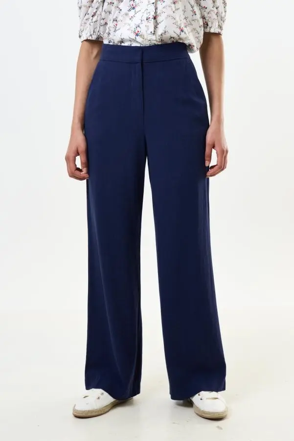 Tilde Linen Mix Straight Leg Trousers - Navy
