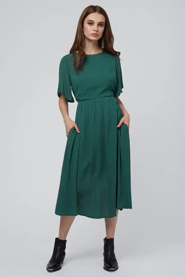 Safa Cut Out Back Green Midi Dress