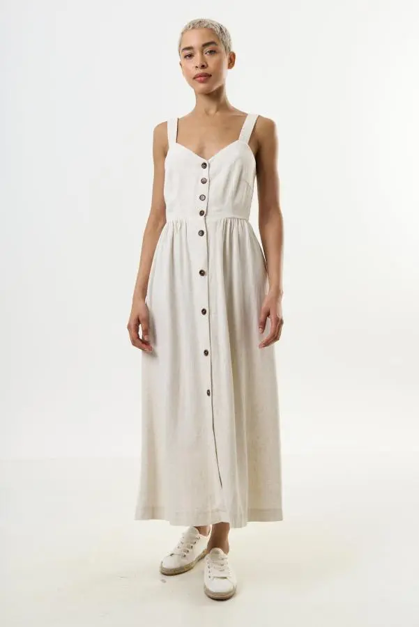 Clover Linen Mix Midi Sundress Natural