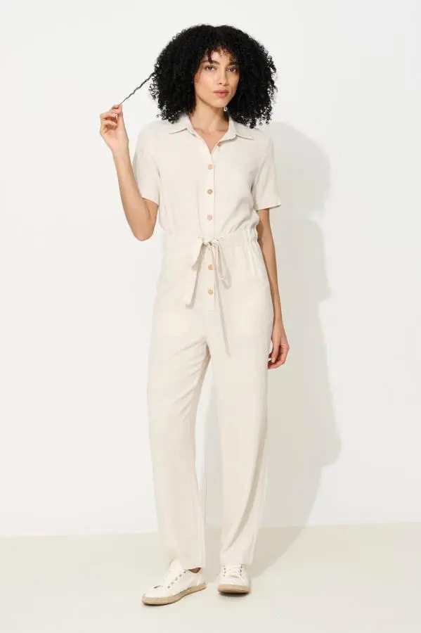 Justin Linen Mix Short Sleeve Jumpsuit - Natural