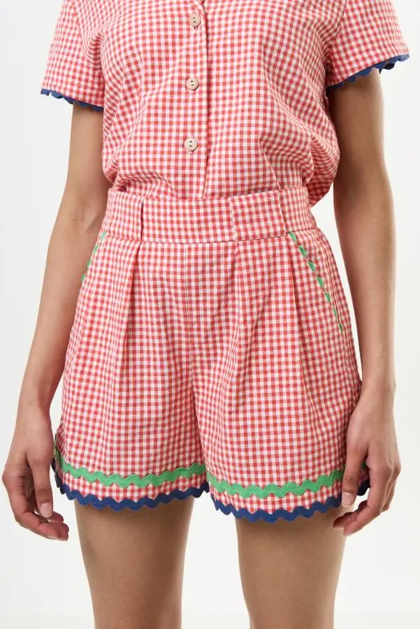 Hilton Gingham Ric Rac Trim Shorts - Red