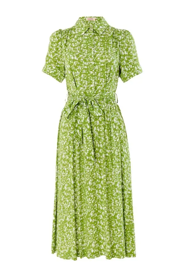 Inesa Negative Floral Print Short Sleeve Midi Shirtdress - Green