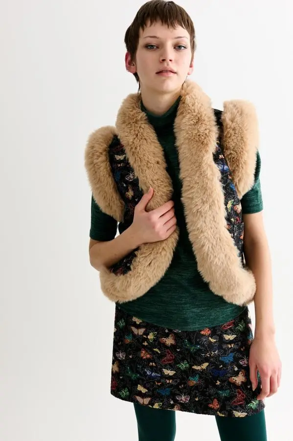 Dominica Butterfly Ball Jacquard Faux Fur Trimmed Waistcoat