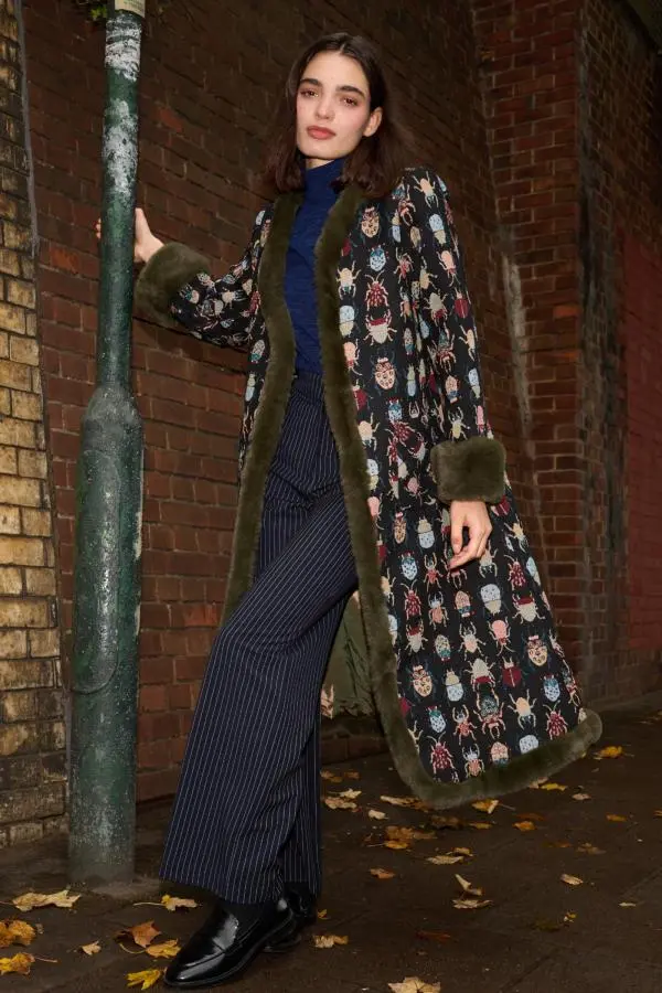 Delphia Beetlejuice Jacquard Fur Trim Coat