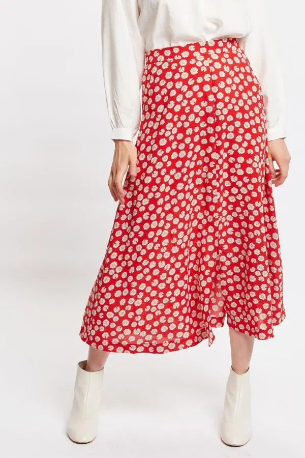 Louche Edie Daisy Dancer Midi Skirt - Red