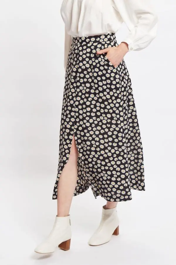 Louche Edie Daisy Dancer Midi Skirt - Black