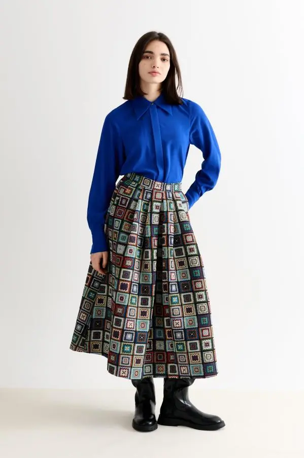 Pasadena 70'S Patch Jacquard Midi Skirt - Multicoloured